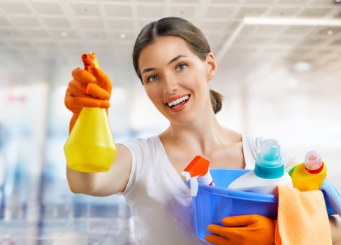 Professional commercial cleaning in a modern office lobby
