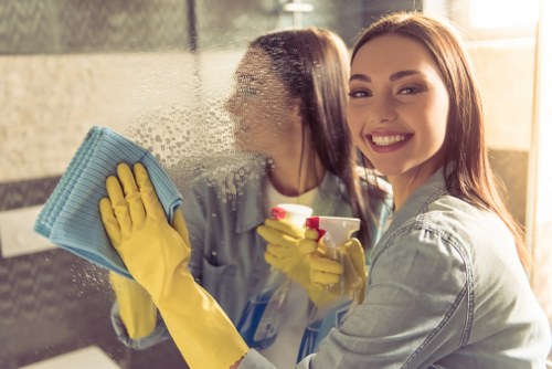 Bathroom move out cleaning with disinfecting tools